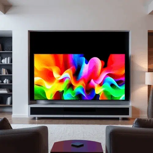 Modern OLED TV showing vibrant images with deep blacks—what is OLED TV mean?